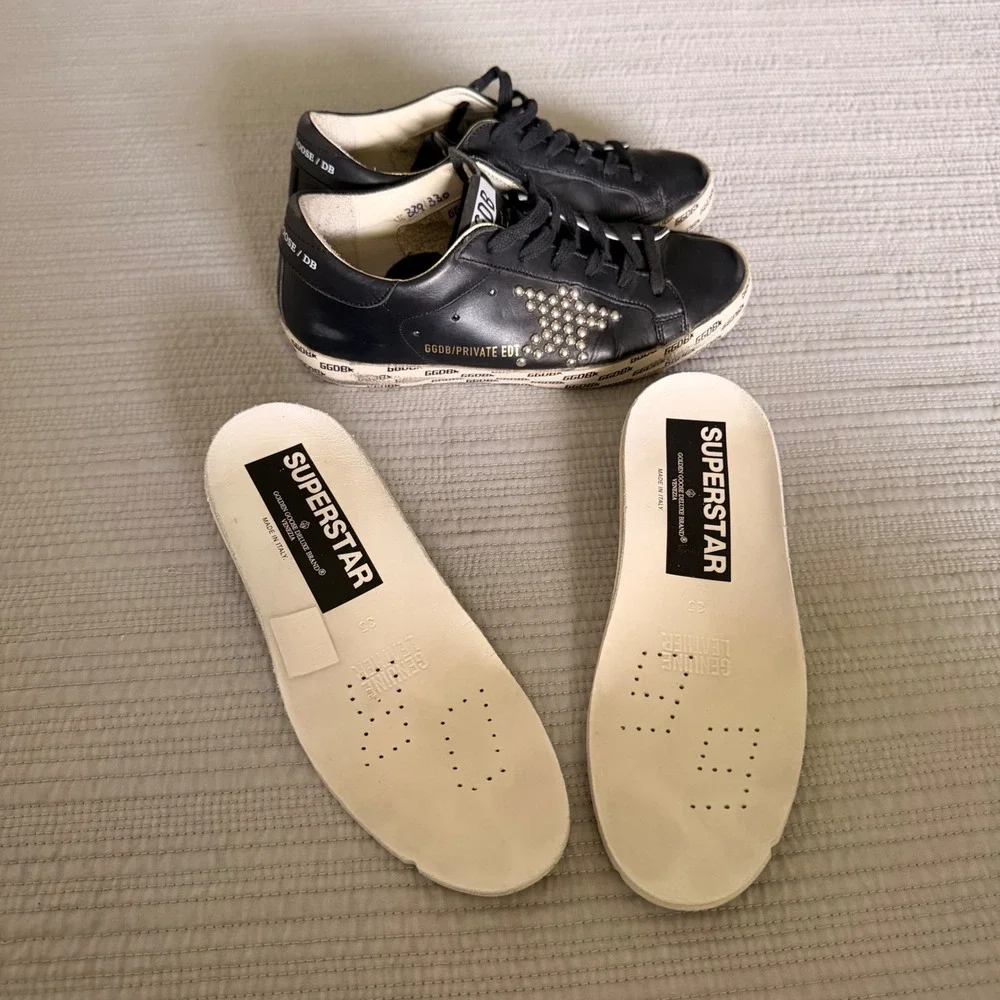 Golden Goose Super-Star Black Leather Studded Star‎ Private Edition Sneakers 35